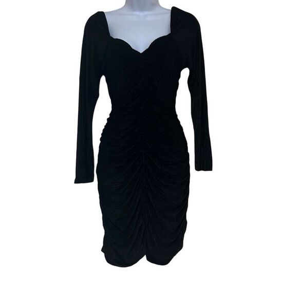 Minkpink Chaima Black Velvet Ruched Mini Dress Large NWT Sexy Stretch Cocktail - Picture 2 of 11